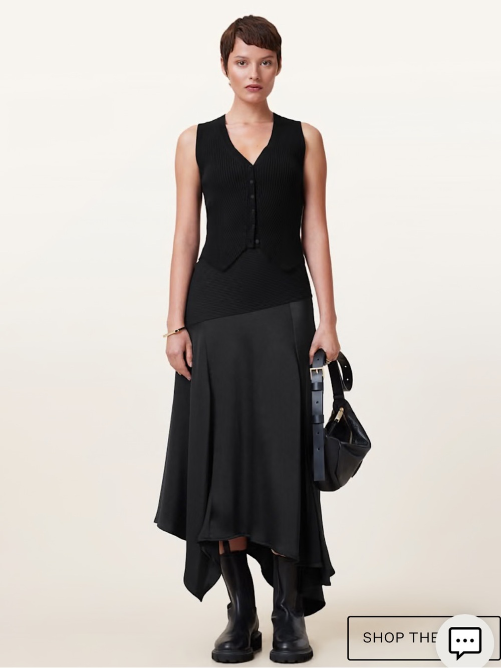 All Saints Black Asymmetrical Draped Skirt